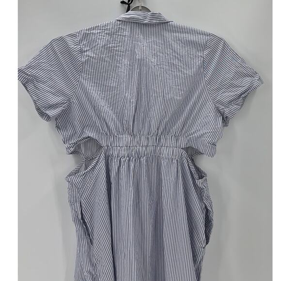 Old Navy Striped Cutout Midi Shirt Dress blue white size 3X cotton side slits - Picture 4 of 10